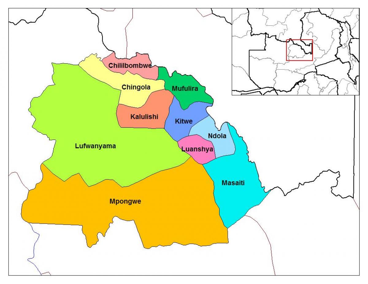 ನಕ್ಷೆ copperbelt ಪ್ರಾಂತ್ಯದ ಝಾಂಬಿಯಾ
